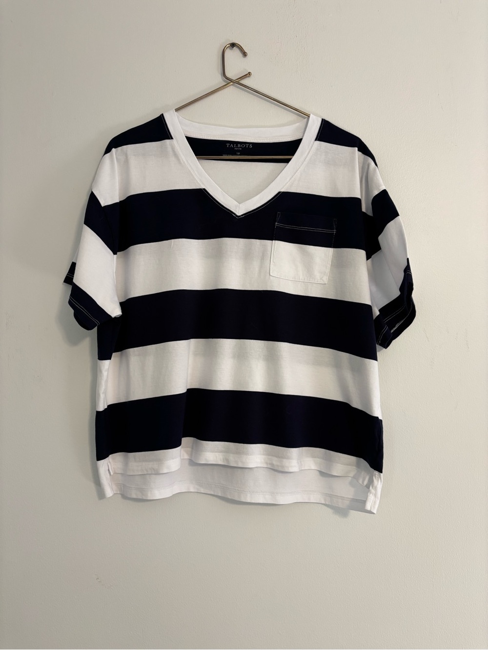 Talbots Petite Pima Cotton Striped V-Neck Top - Large Petite
